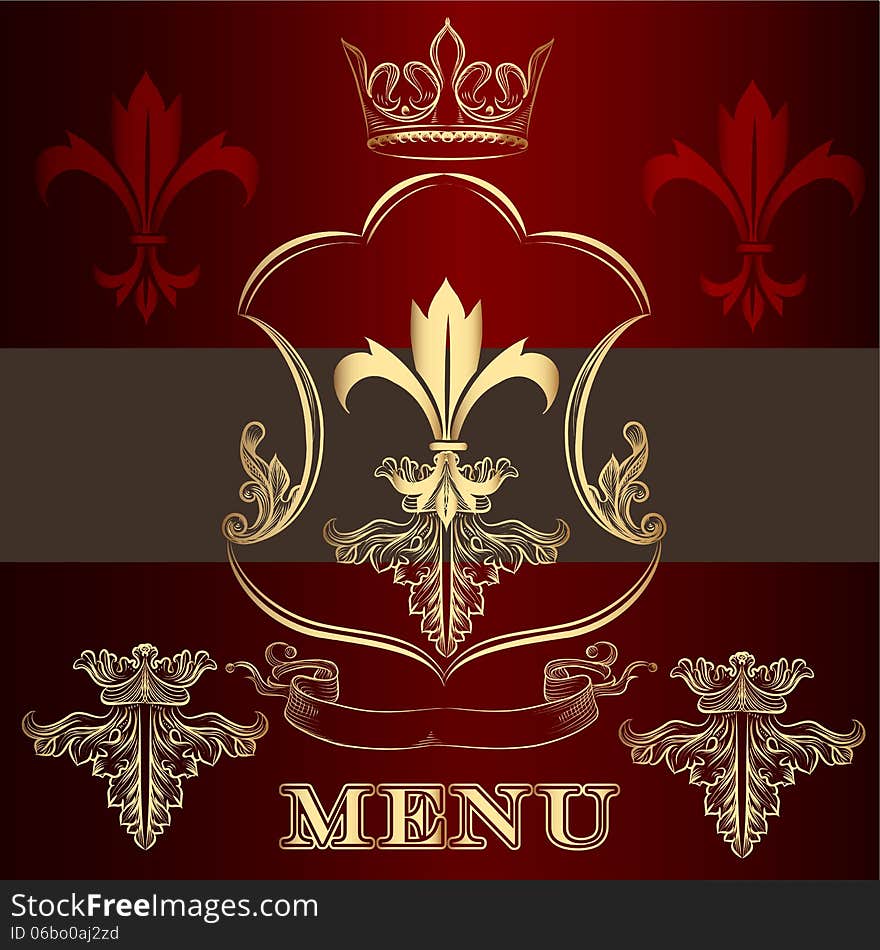 Menu Design With Crown And Fleur De Lis  In Vintage Style