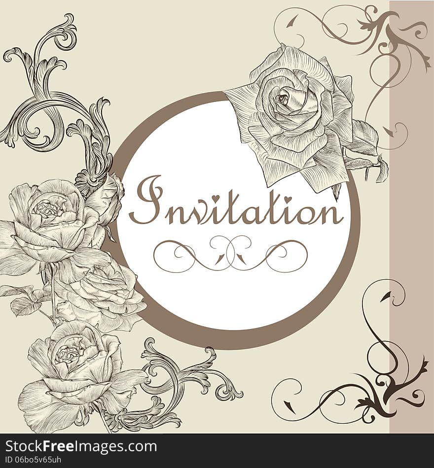 Vintage invitation card with roses