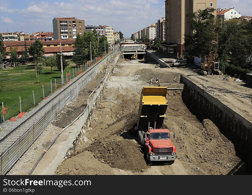 Within the city, the construction of infrastructure under road. Within the city, the construction of infrastructure under road