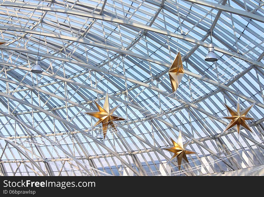 Modern structure roof, dome decorated for Christmas