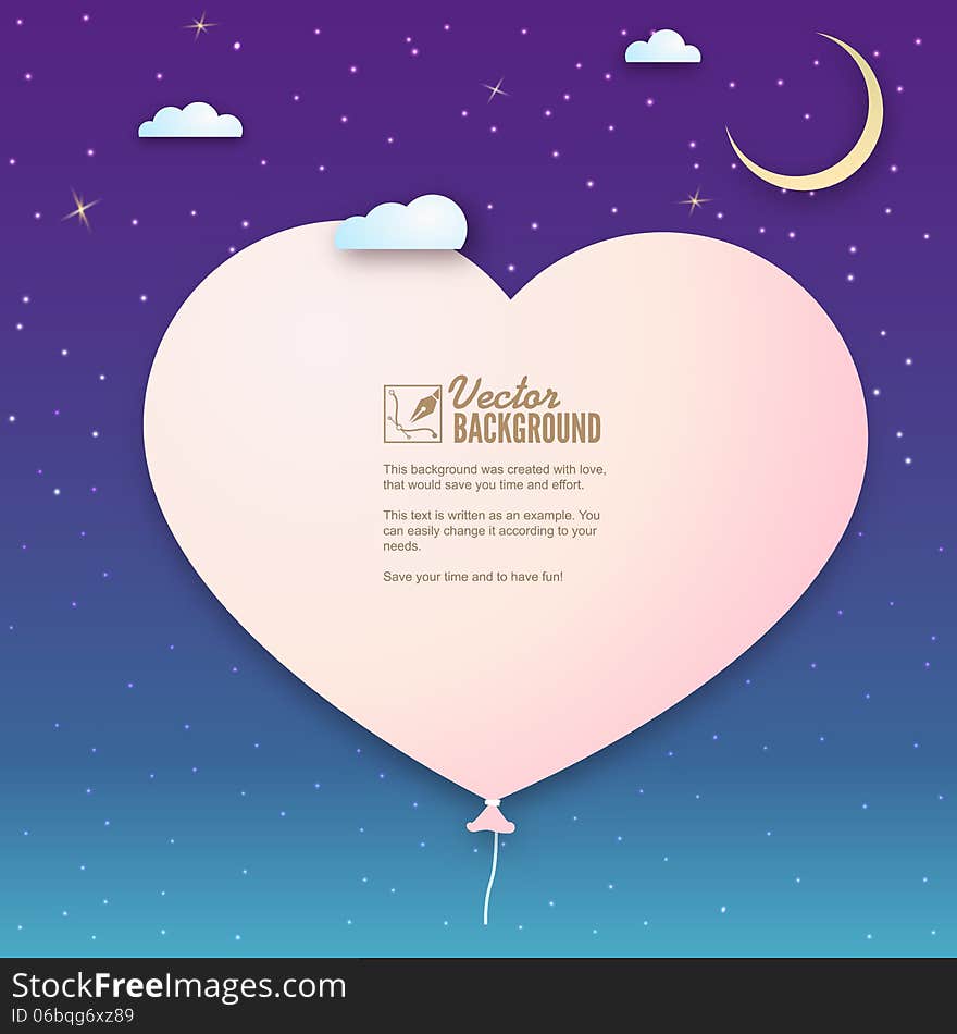 Paper heart in the clouds, vector background for