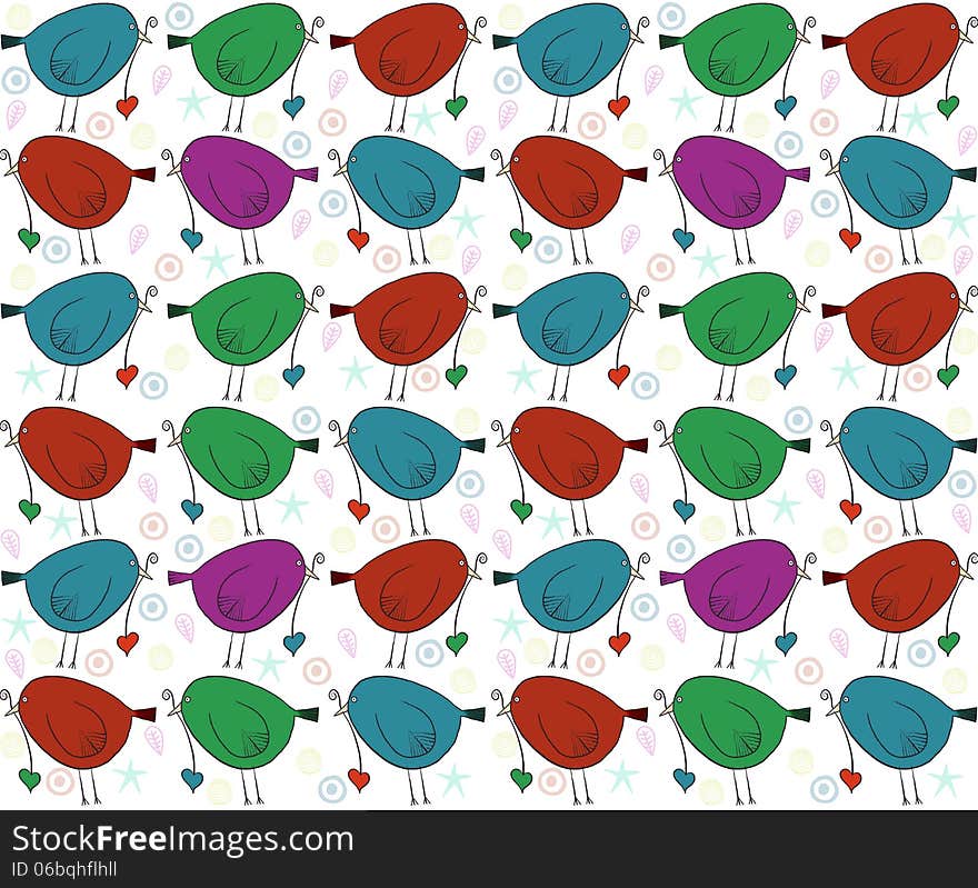 Stylized birds and hearts for decoration. Stylized birds and hearts for decoration