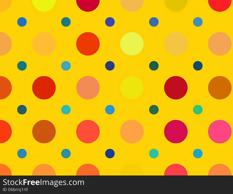 Multicolored bright polka dots pattern. Abstract backgrounds