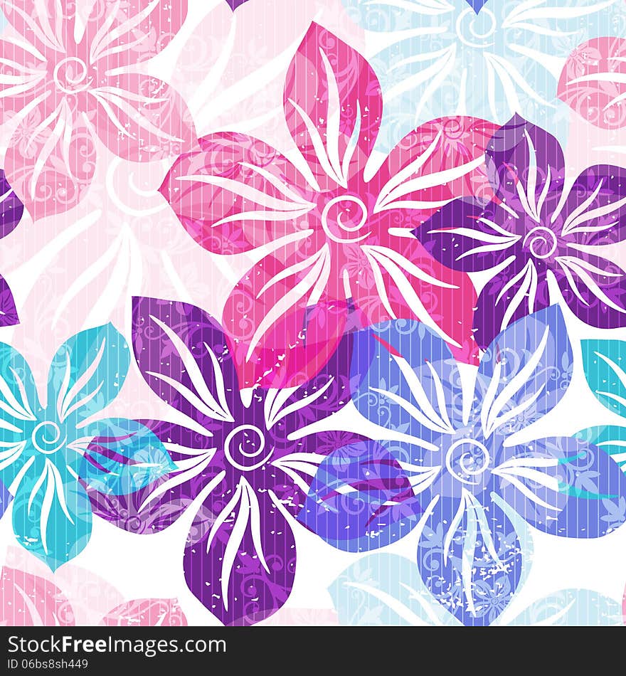 Seamless floral spring pattern with pastel translucent colorful flowers and curls ( EPS 10). Seamless floral spring pattern with pastel translucent colorful flowers and curls ( EPS 10)