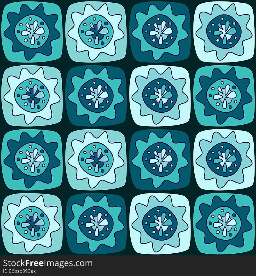 Seamless Pattern With Squares And Flowers