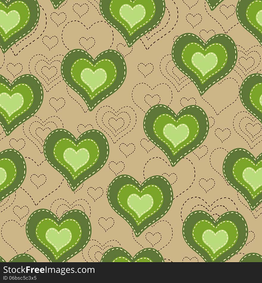 Seamless pattern with green hearts