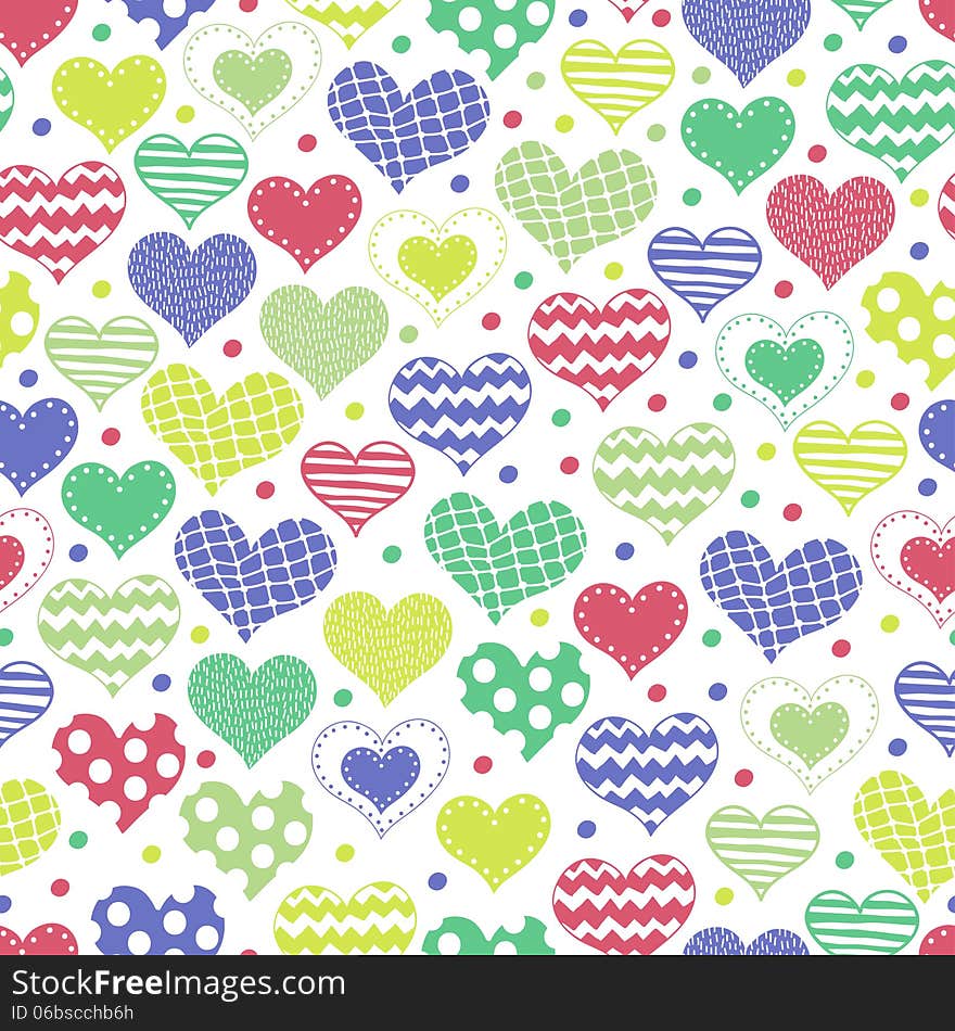 Seamless Background With Different Hearts