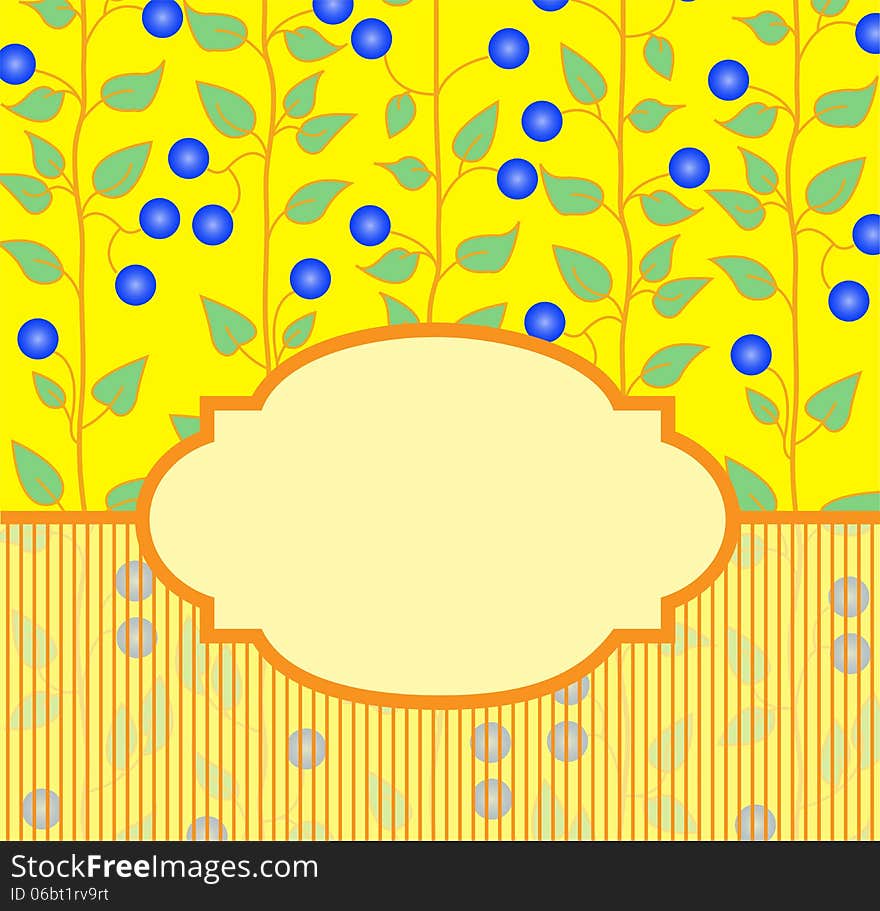 Yellow frame with blue berries on a striped background