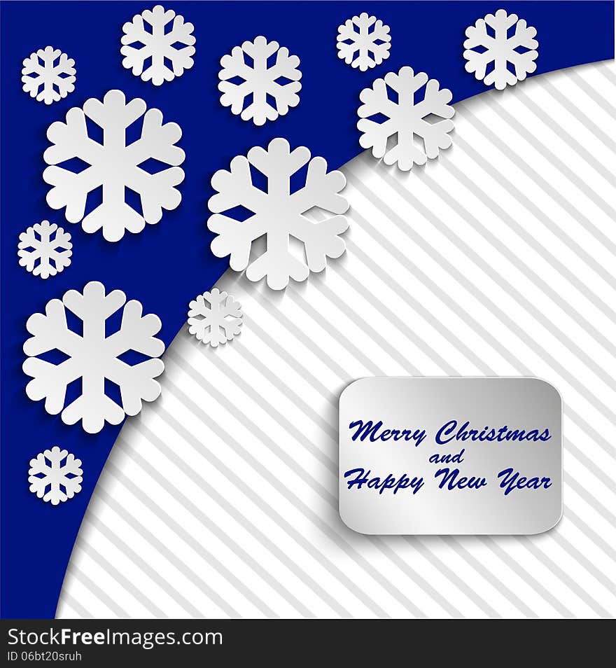 Christmas card with paper snowflakes and a frame. Christmas card with paper snowflakes and a frame