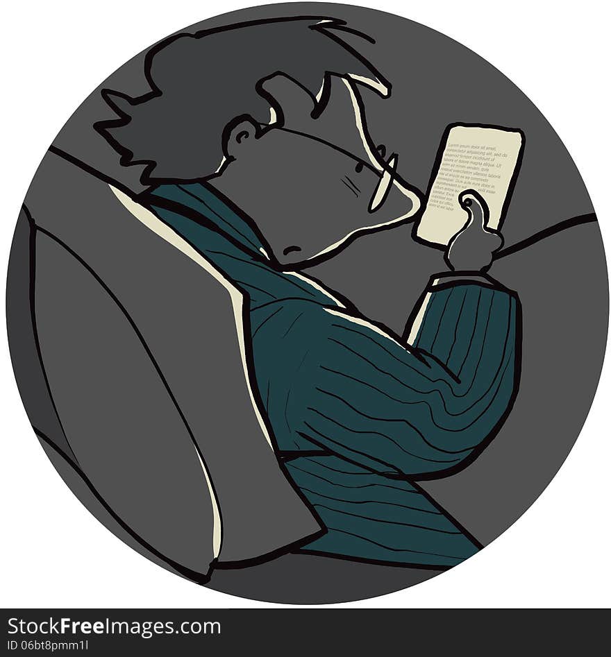 Man in bed in dark reading an e-reader