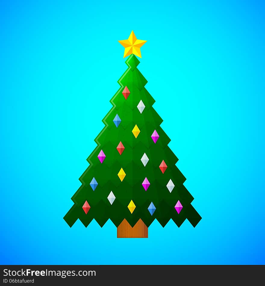 Christmas tree with decorations on blue background