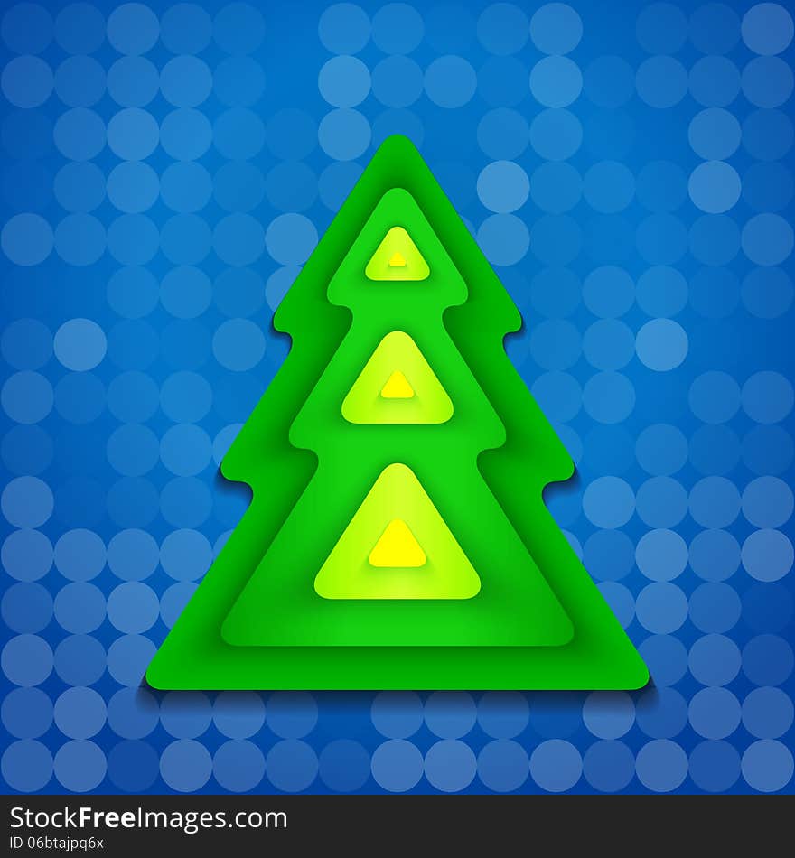 Abstract Rounded Green Christmas Tree On Blue