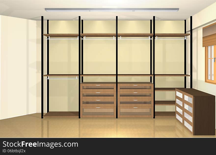 3d interior design, spacious modern dressing room