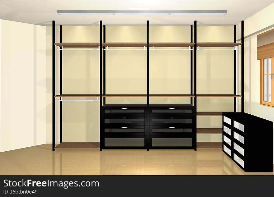 3d interior design, spacious modern dressing room