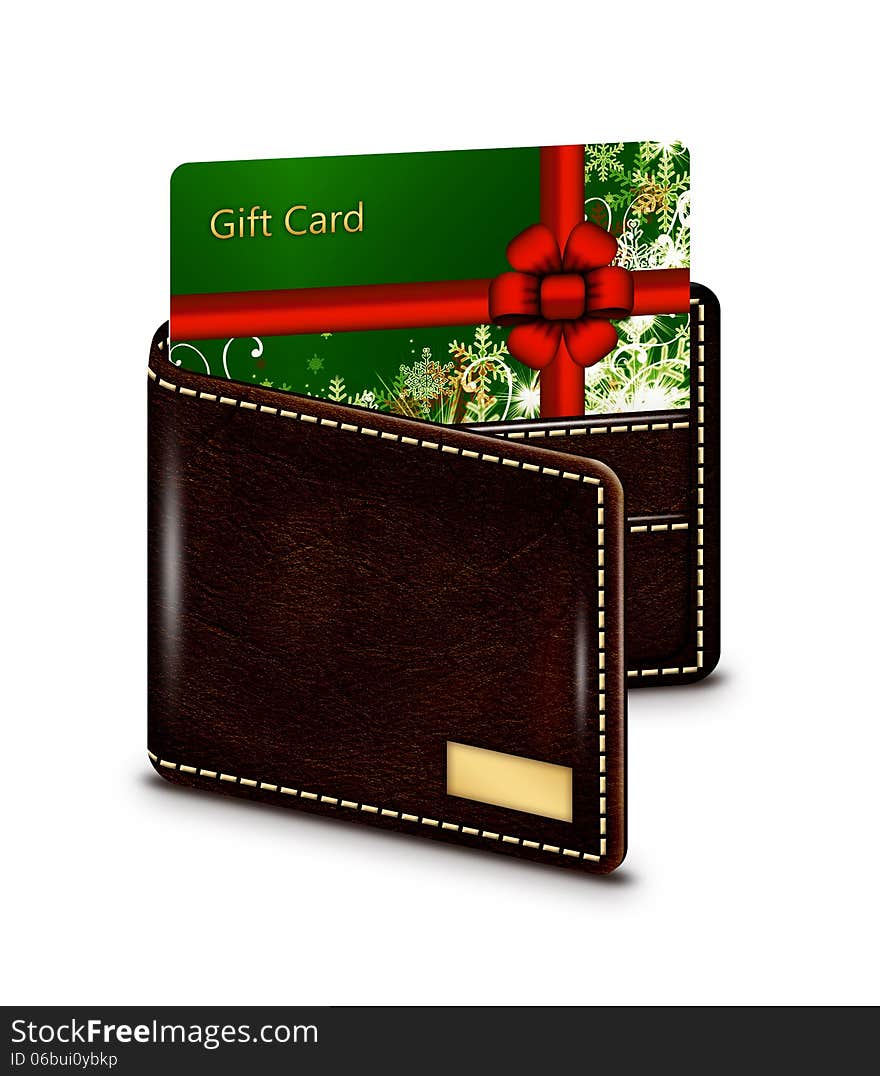 Gift Card In Wallet Over White Background