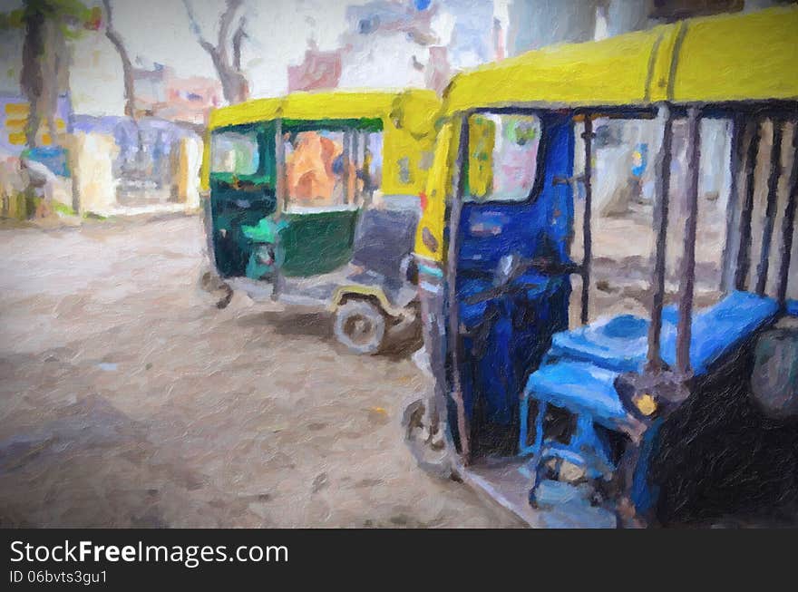 Two autorickshaw at stand painting. Two autorickshaw at stand painting