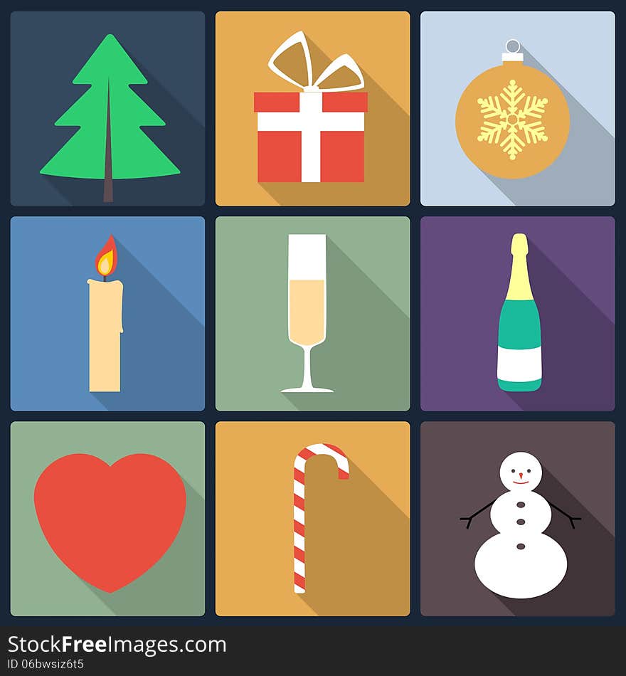 Set of Christmas icons, flat icons. Set of Christmas icons, flat icons