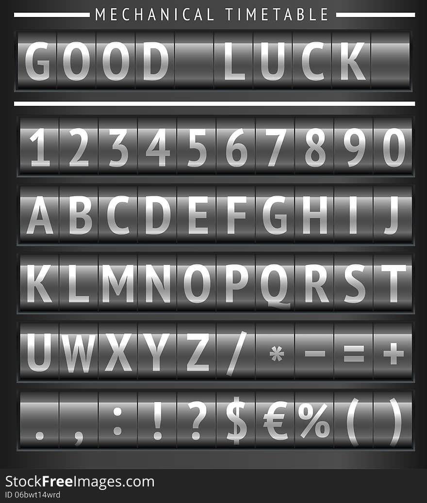 Set Of Letters On A Mechanical Timetable