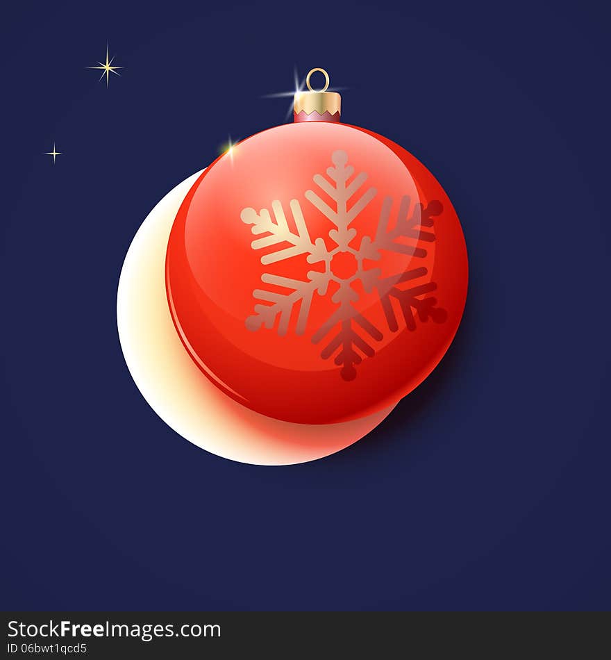 Red Christmas ball, greeting card