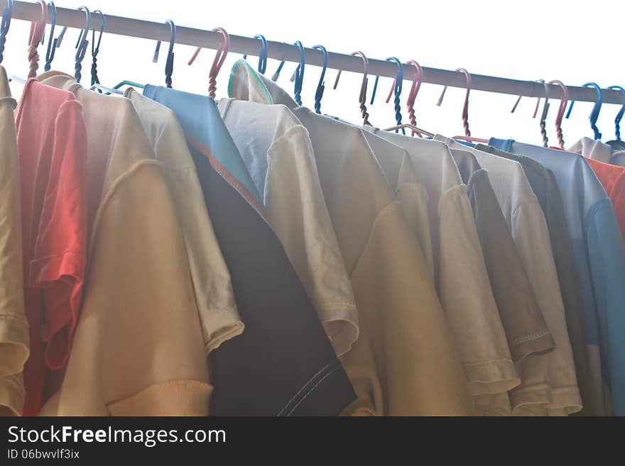 Shirts hanging on clothes line