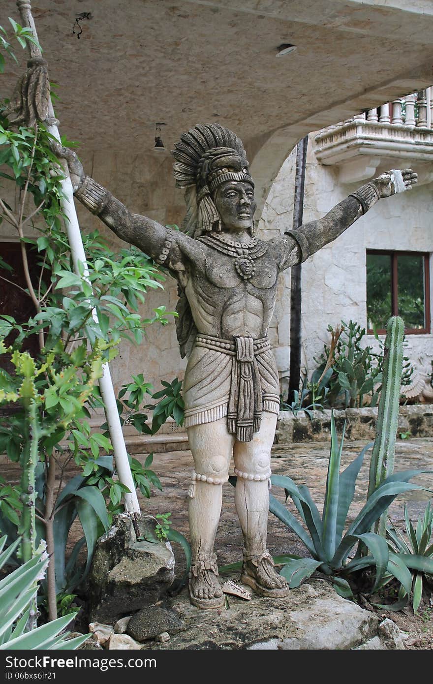 Mayan warrior statue in Playa del Carmen, Cancun, Mexico