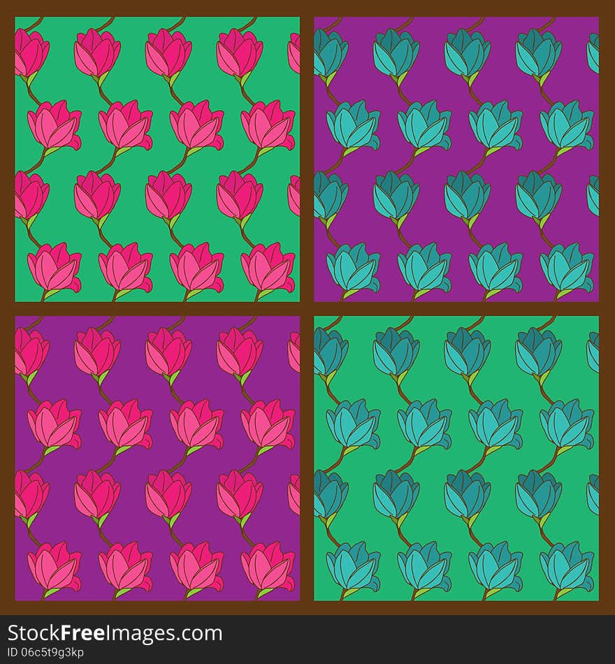 Vector Set Of Floral Seamless Pattern