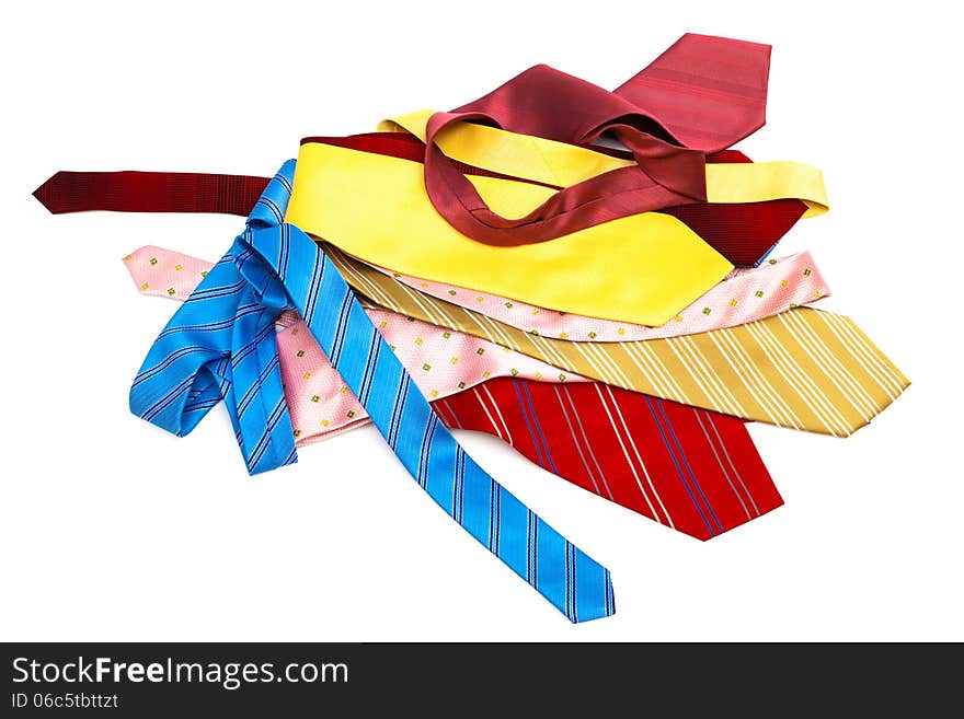 Bright and fashionable ties on a white background