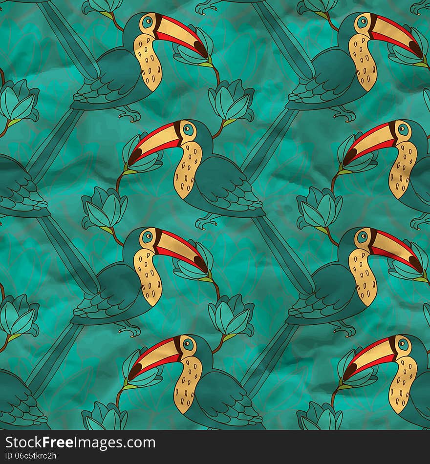 Vector Seamless Pattern With Toucan