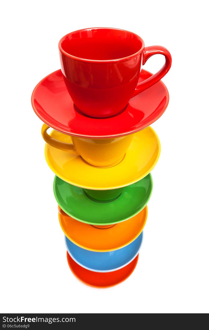 Coffee cups and saucers on a white background