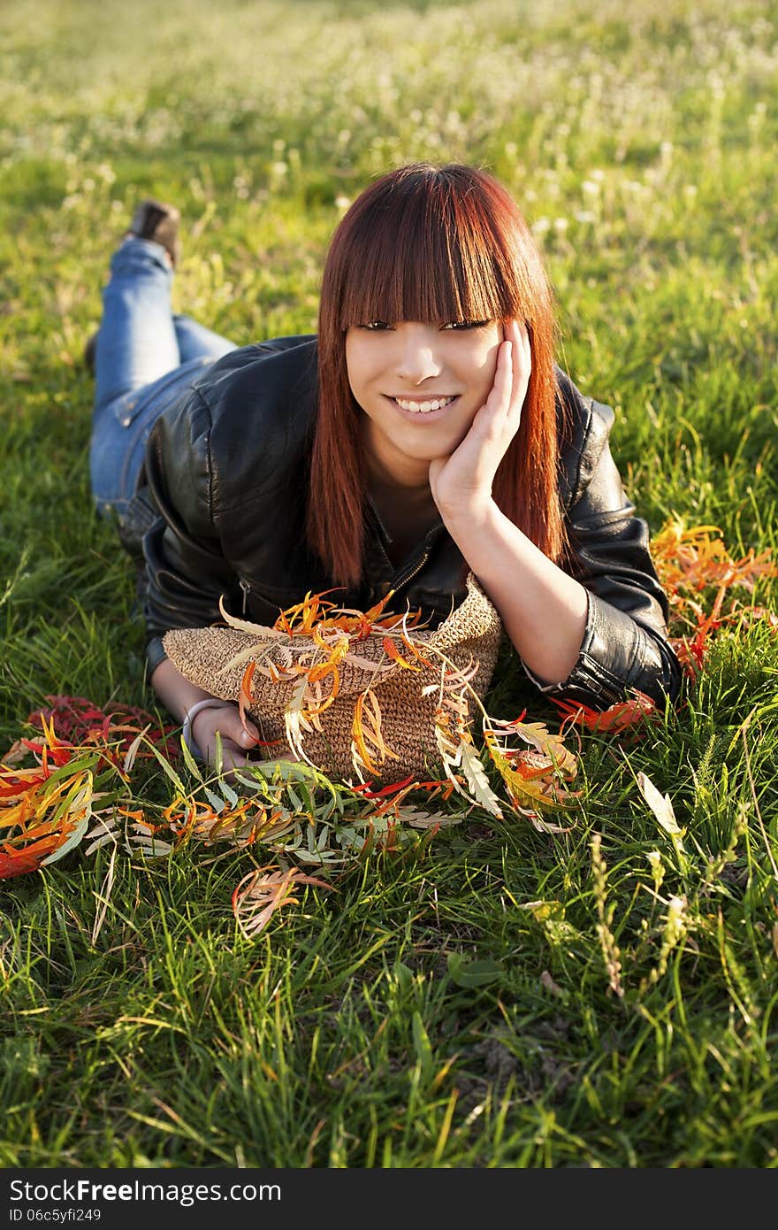 beauty girl relaxing in nature-happiness