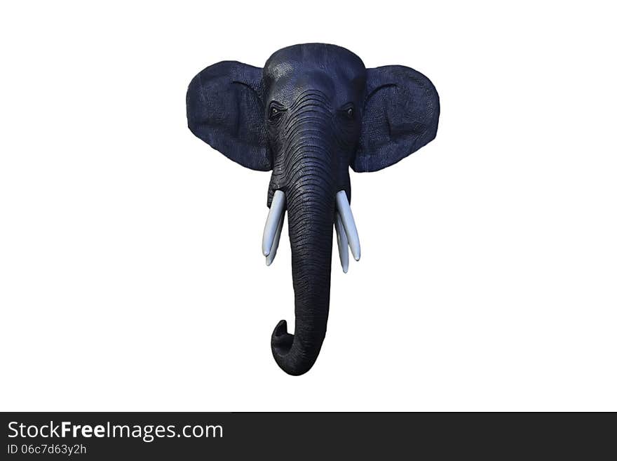 Black wooden elephant head on white background