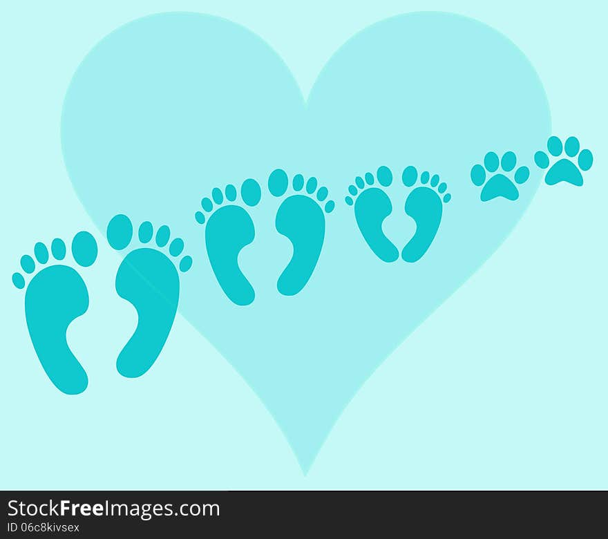 Illustration with family foots on blue background.