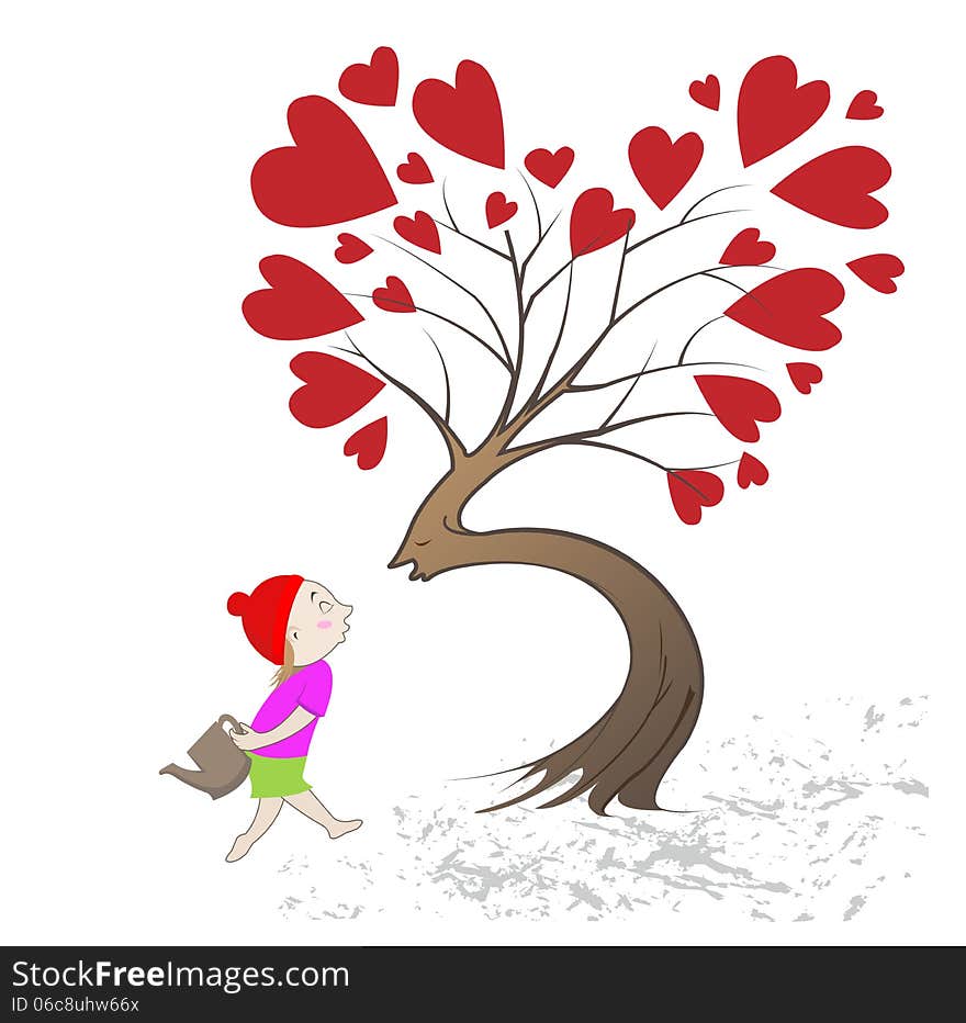 Girl giving kiss the tree with love