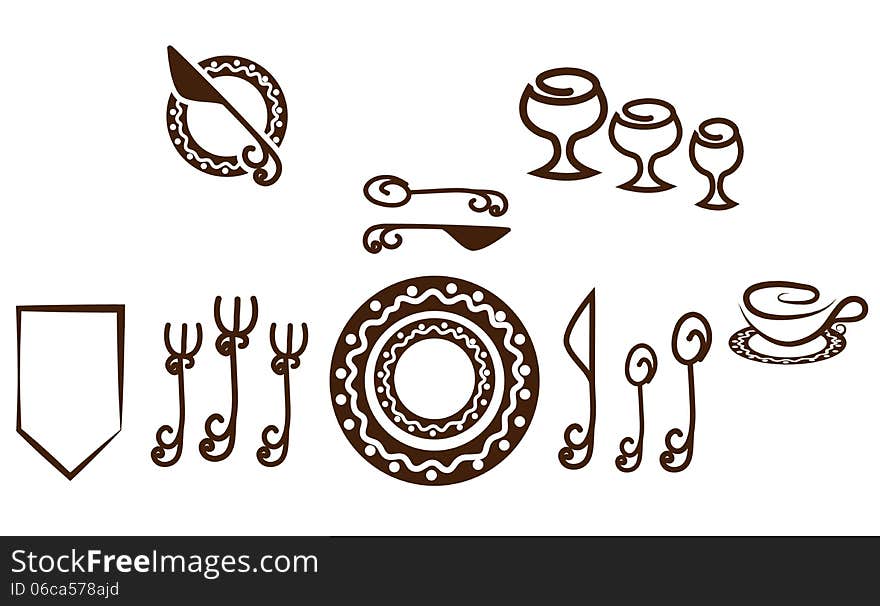 Formal Table setting placement. Artistic design tableware. Isolated on a white background.