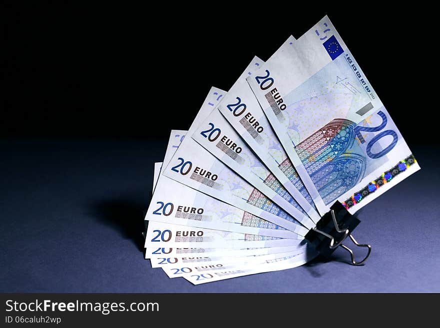 European Union currency bank notes as fan on dark background