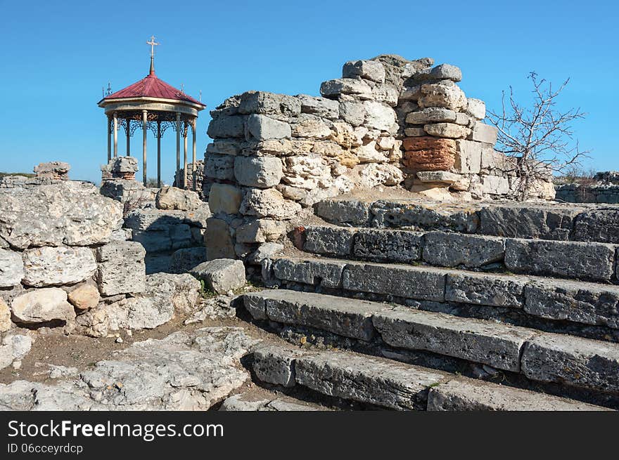 Crimea, Ukraine, Chersonese, the ruins of the ancient city, the old masonry, excavation, stone structure, ancient structures, culture. Crimea, Ukraine, Chersonese, the ruins of the ancient city, the old masonry, excavation, stone structure, ancient structures, culture