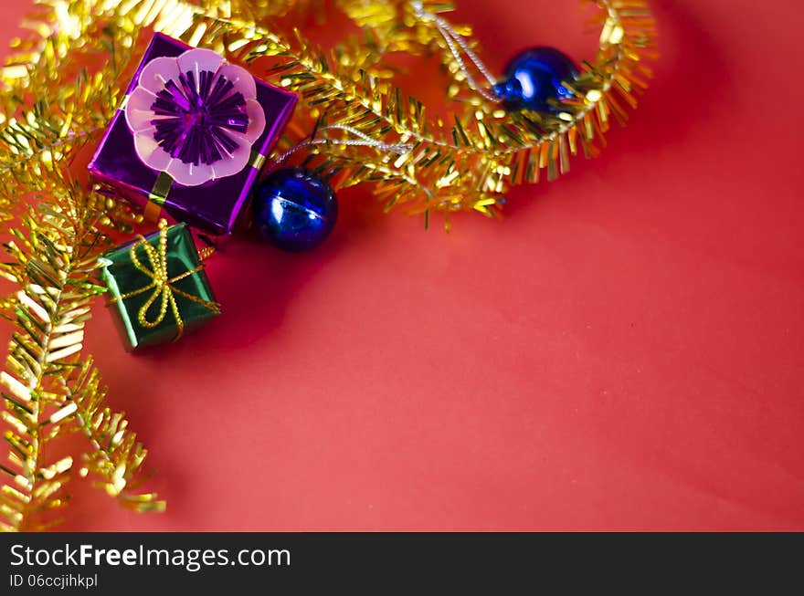 Item decorate for christmas tree on red background