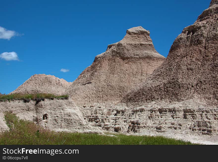 Rock formations in the Badlands of South Dakota.