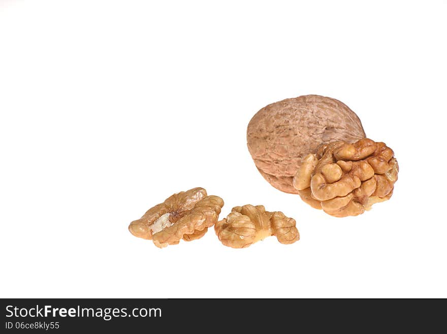 Walnuts on a white background.