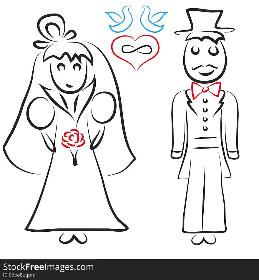 Silhouette of bride and groom. Vector illustration