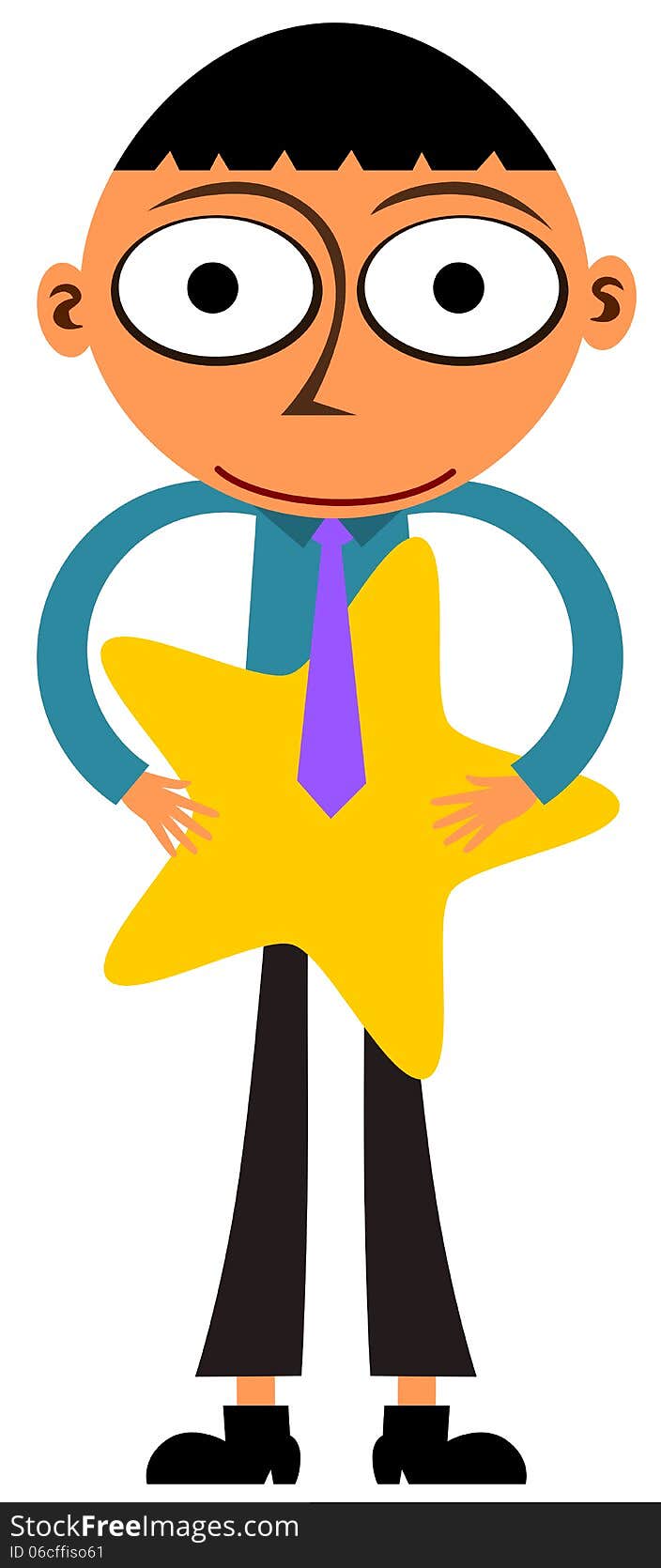 A cartoon business man holding a star. A cartoon business man holding a star