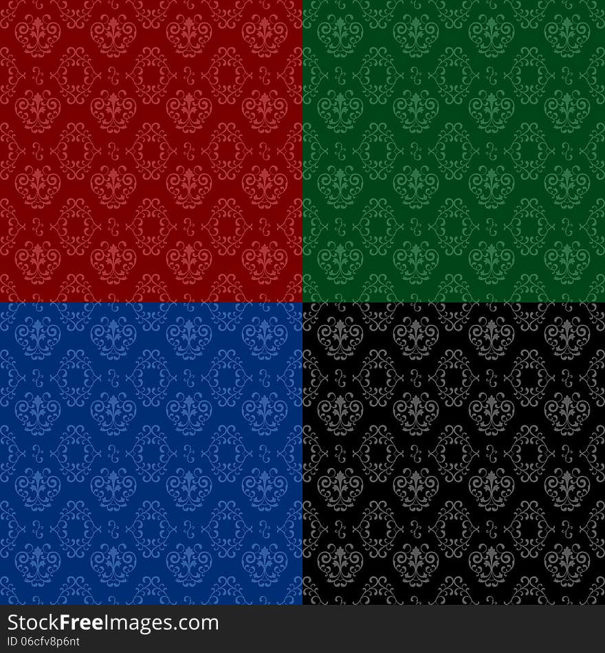 Red, blue, green, black ornament pattern set