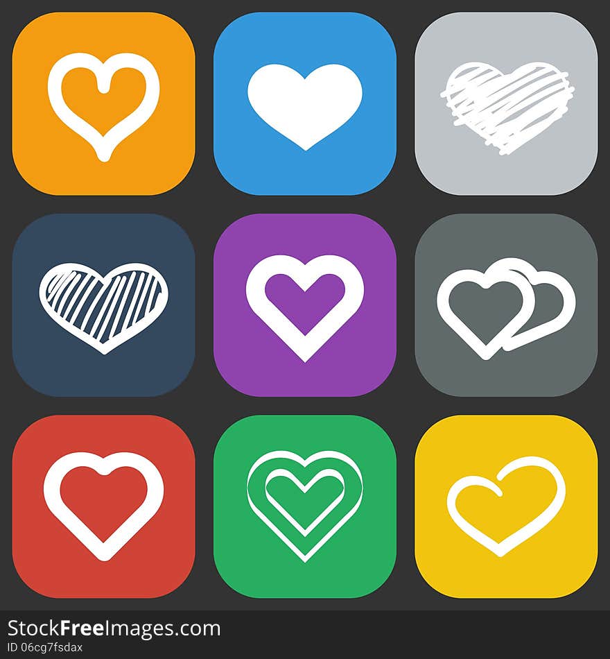 Set of nine abstract colorful icons with hearts. Set of nine abstract colorful icons with hearts