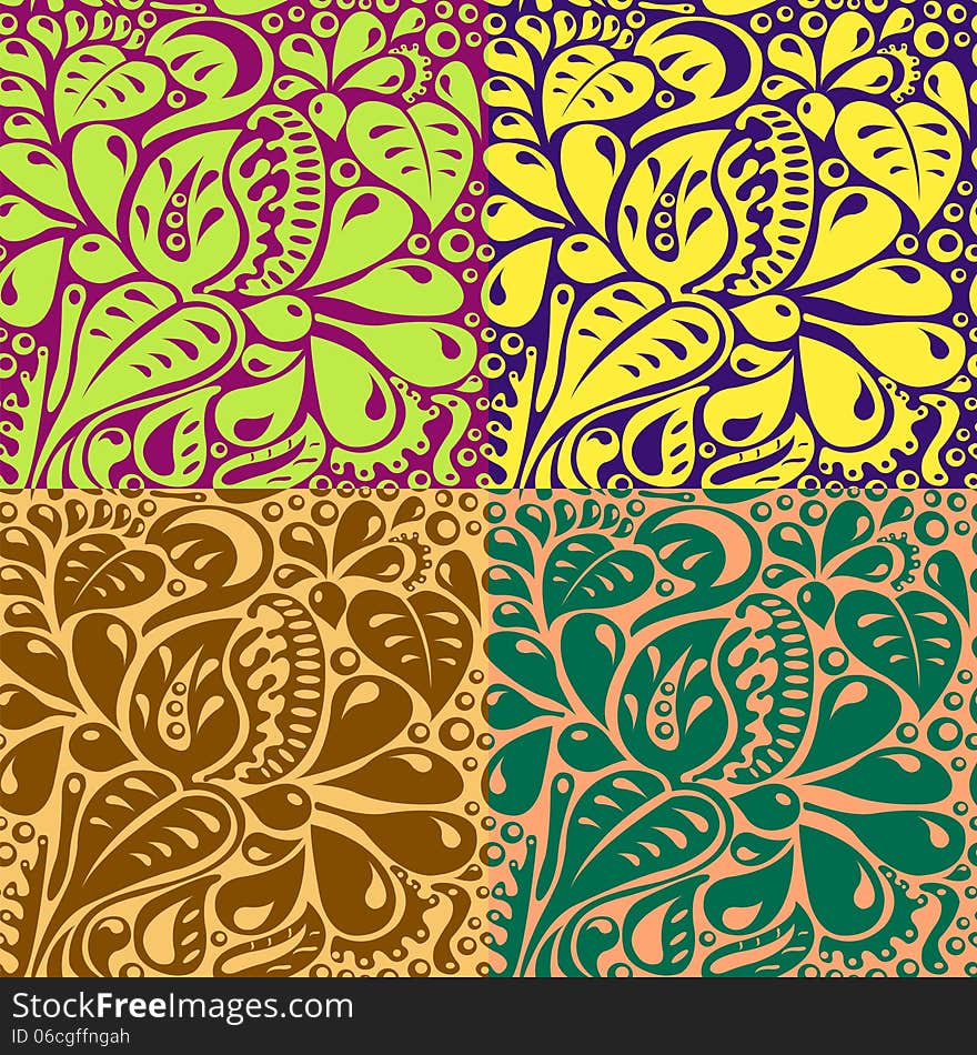 Seamless pattern background with multi colored unusual contours of various plants, vector illustration