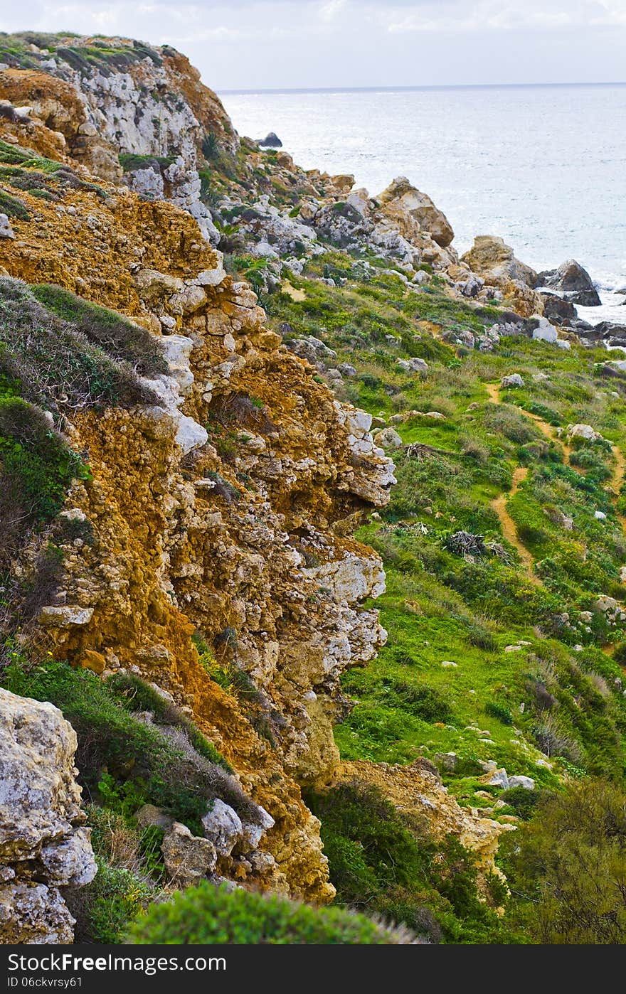 A view of the cliffs near golden bay, malta. A view of the cliffs near golden bay, malta