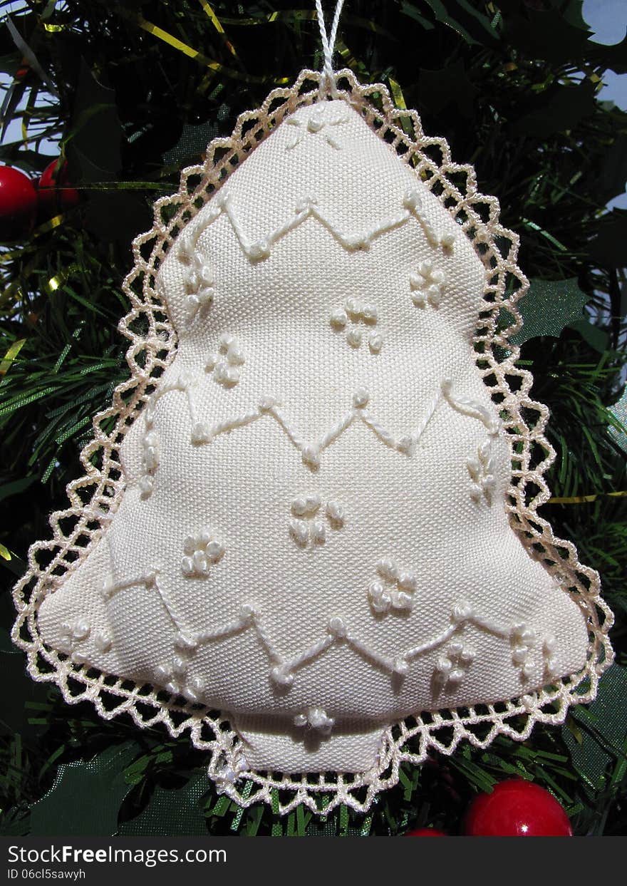 Handmade embroidered Christmas tree decoration