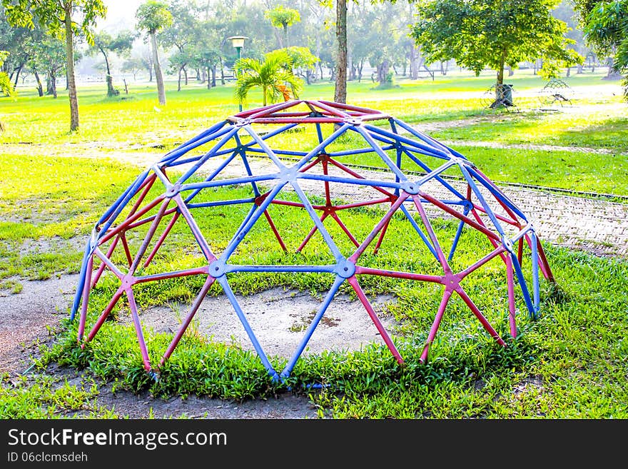 Playground park on grass near school is children