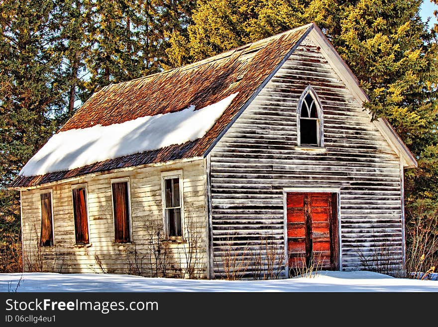 Old church with red door