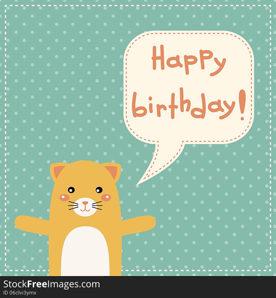 Cute happy birthday card with fun cat.