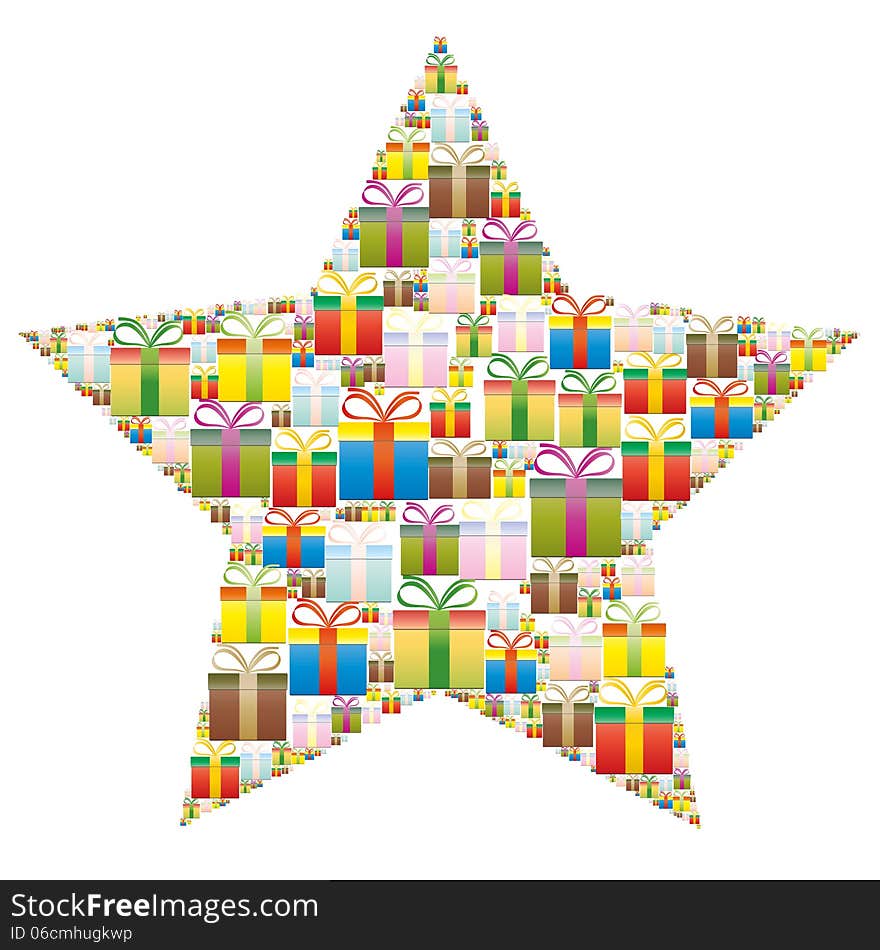 Gift boxes arranged in the shape of Christmas star. Gift boxes arranged in the shape of Christmas star